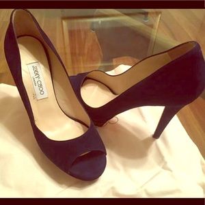 Jimmy Choo size 40 Blue Suede Peep-Toe